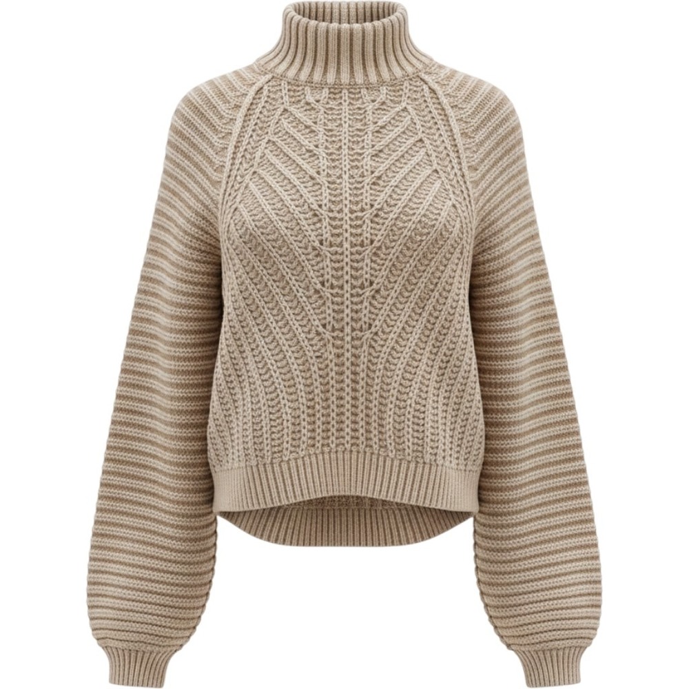 Free People My Only Sunshine Sweater Tan Chunky Knit Cotton Mock Neck M